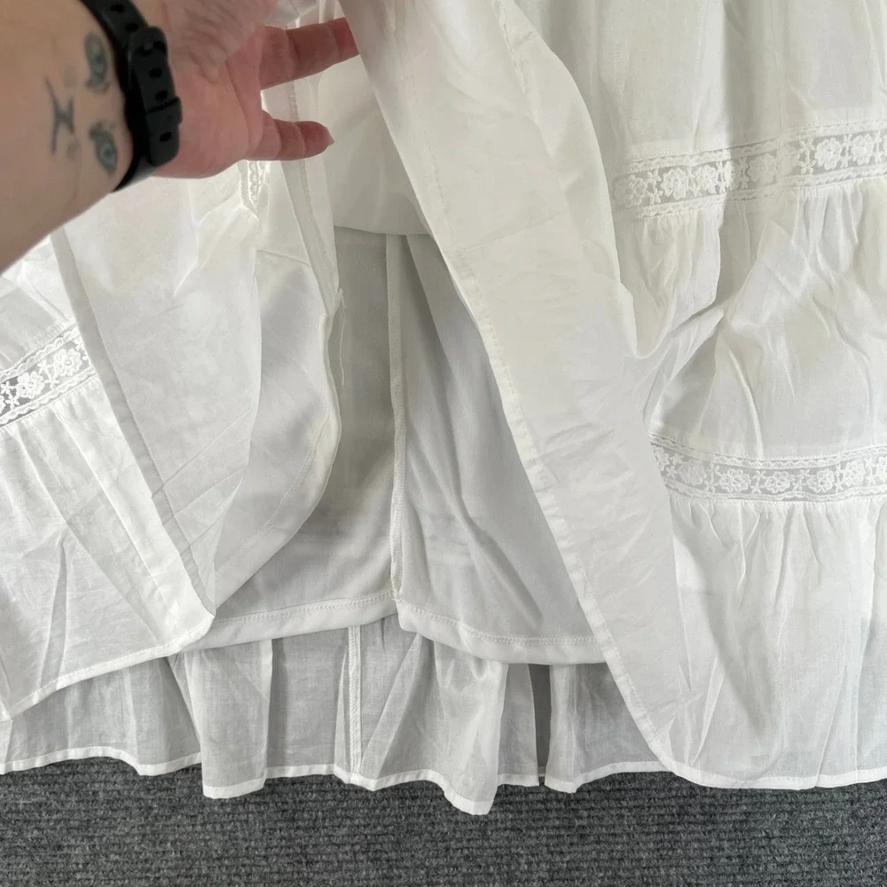 Altar'd State Tiered Maxi Skirt Women L Ivory Lace Trim Boho Summer Casual - Picture 5 of 11